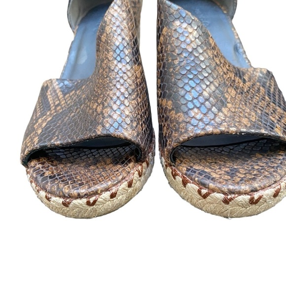 VINCE Coffee Leather Brown Snake Print 3/4" Espadrille Braided Jute I Size: 6.5 - Picture 14 of 16
